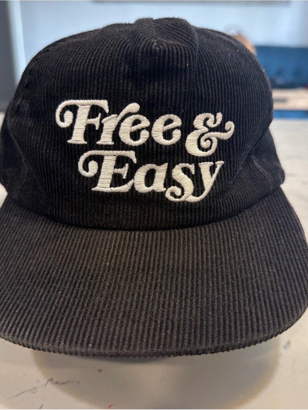 Free & Easy Embroidered Corduroy Cap - Black/White Vintage snap back